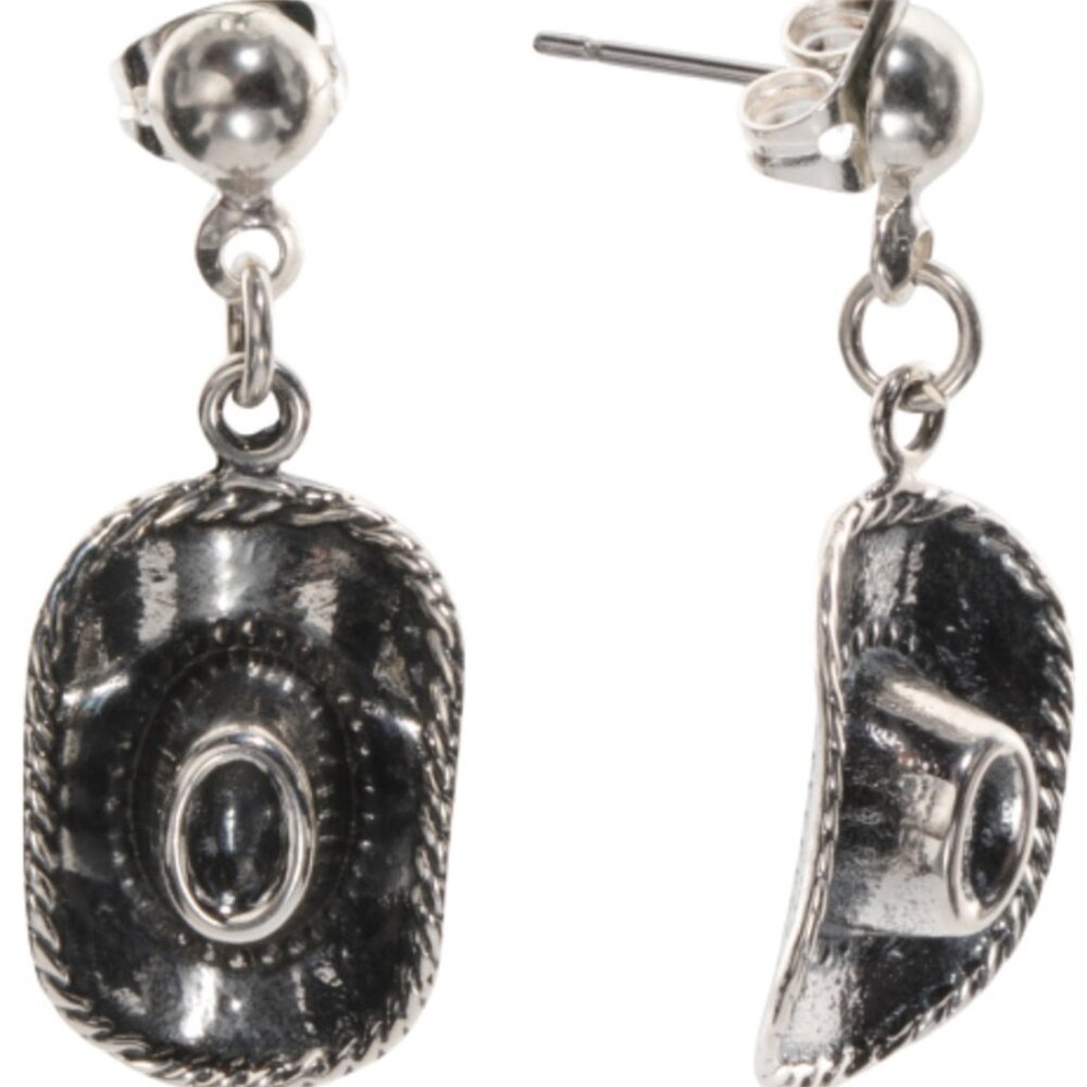 SEED & SAGE Made In Mexico Sterling Silver Cowboy Hat Earrings
